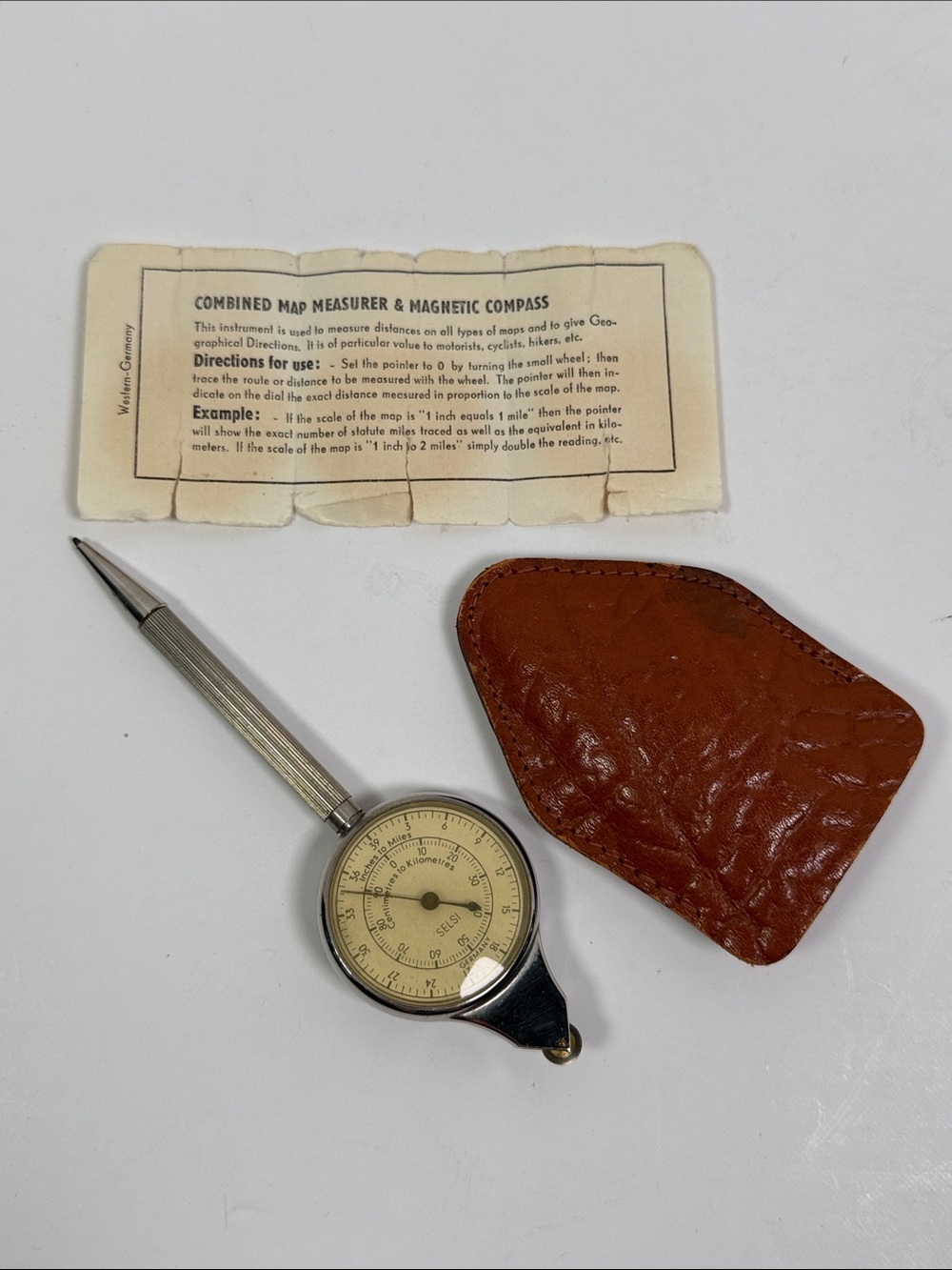 Vintage Map Measurer & Magnetic Compass War Engineering Tool Western Germany